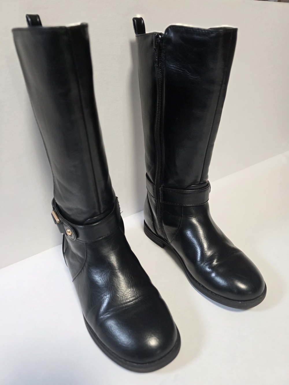 The Children's Place Size 12 Black Tall Riding-Style Boots with Ankle Strap